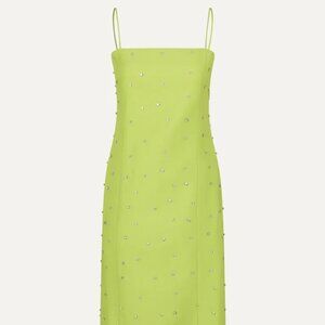 NWT *RARE* Stine Goya Alyna Crystal Embellished Twill Midi Dress in Lime